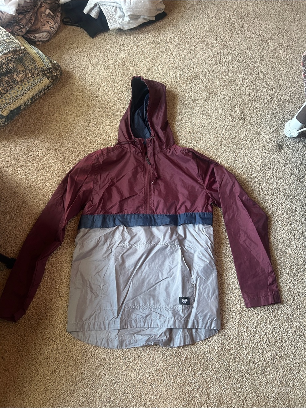 Vans Maroon, Navy & Light Gray Colorblock Hooded Anorak